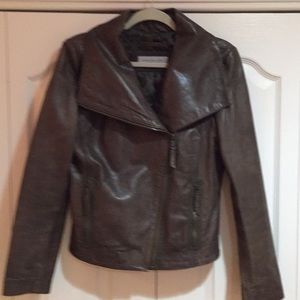 Marc New York LEATHER Jacket•SizeM•Olive Brown•Off center/2 front Zipper pockets